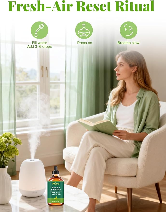 Breathe & Refresh — A 100% Pure Essential Oil Blend Cool-Crisp Blend that Makes Any Space Feel Like Fresh Air Again, Essential Oils for Diffusers for Home