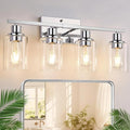 Indoi 4 Light Bathroom Light Fixtures, Chrome Vanity Lights with Clear Glass Shades, Modern Bathroom Light Fixtures Over Mirror, Modern Bathroom Wall Lamp for Mirror Living Room Cabinet
