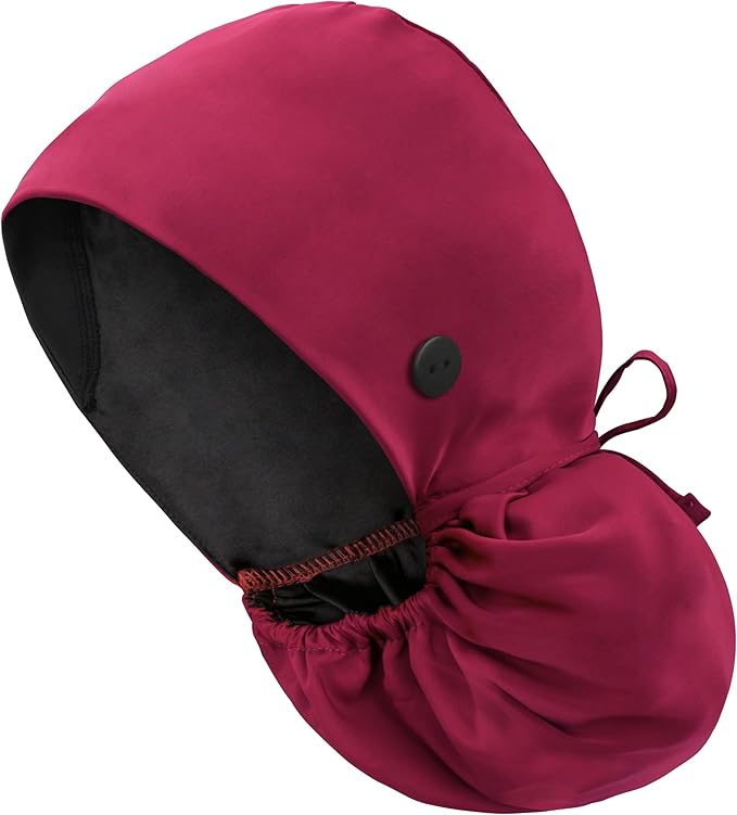 Satin Lined Scrub Cap, Adjustable Surgical Cap with Sweatband & Buttons, Soft and Wrinkle-Resistant Scrub Hat