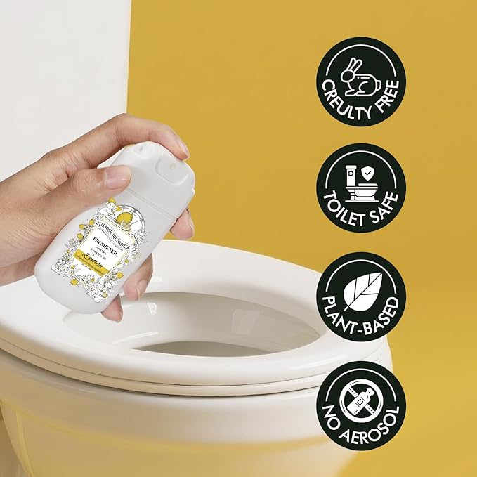 Pocket Size Toilet Spray for Poop, 2 Pack Lemon Scent, Bathroom Odor Eliminator with Removable Hook,Travel Essentials Variety