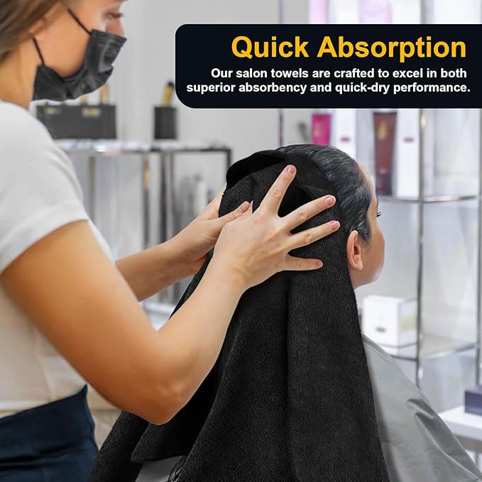 UNIMADE Salon Towels 48 Pack, Microfiber Barber Towel Bulk,(16x29 inches) Fast Drying Hair Towels Super Soft Black Hnad Towels for Gym, Salon, Bath, Spa Use and Home Hair Care(Not Bleach Proof)