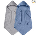 Yoofoss Hooded Baby Towels for Newborn 2 Pack 100% Muslin Organic Cotton Baby Bath Towel with Hood for Babies, Infant, Toddler and Kids, 32x32Inch, Soft and Absorbent Newborn Essential,Grey& Dark Blue