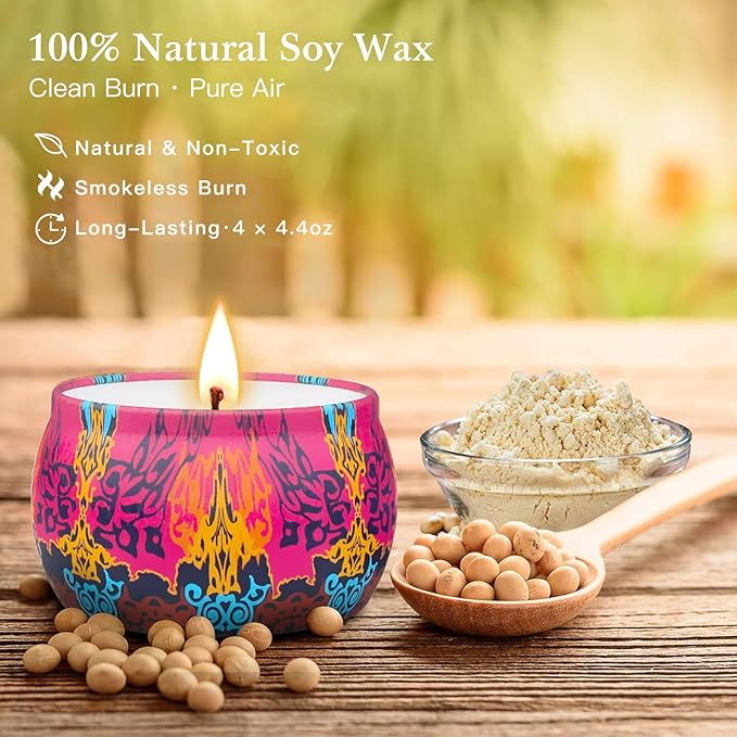 YINUO Scented Candle Gift Set for Women, 4 Pack Long-Lasting Scented Soy Wax Candles with Lavender, Fig, Lemon & Spring, Aromatherapy Candle for Relaxing, Gifts for Women, Mom & Home Décor