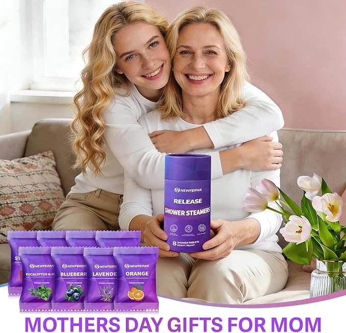 Shower Steamers Aromatherapy, Basket Set for Mothers Day Gifts for Mom, Teacher Appreciation Gifts for Women Men, 8-Pack Shower Bombs Organic Essential Oil, Spa Relaxing Purple Gifts for Wife