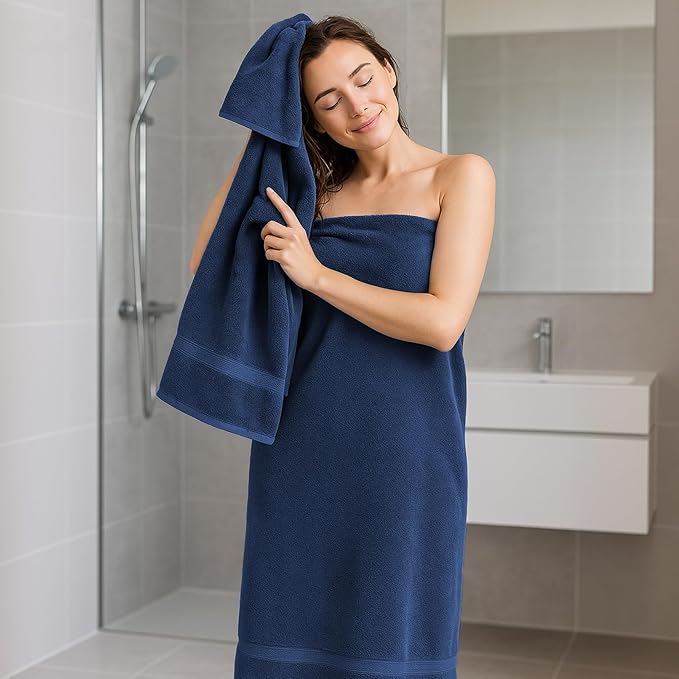 REDKISS 2 Pack 70"x35" Extra Large Bath Sheets for Bathroom - 100% Cotton Soft Fluffy Quick Dry Lightweight Towels for Tall or Curvy Adults, Full Body Coverage Shower, Pool, Yoga Travel, Blue