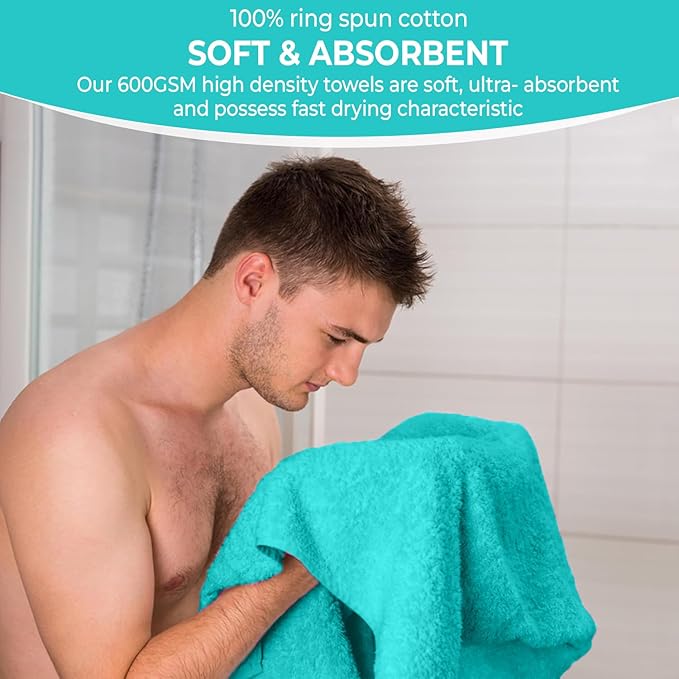 KAHAF COLLECTION 6 Pack Bath Towels Set (27 x 54 Inches) 100% Ring Spun Cotton, Lightweight, Quick Dry, Highly Absorbent Towels (Aqua, (27x54) Inches)