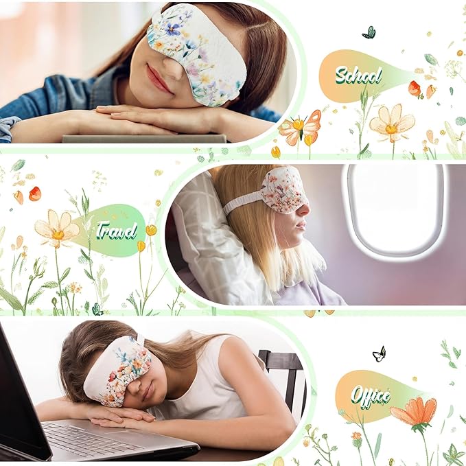 Cuffbow 6 Pack Plush Sleep Mask Set, Cute Plush Eye Masks for Sleeping, Soft Comfortable Travel Nap Blindfold, Sleepover Party Favors for Women(Flowers,Colorful)