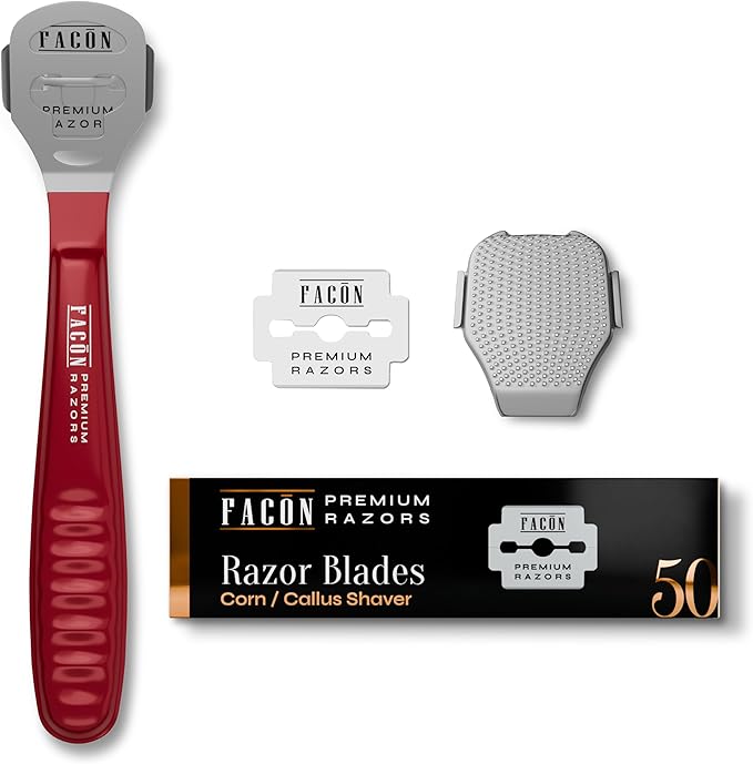 Facón Professional Callus Shaver Remover with 50 Blades, Pedicure Razor for Feet & Hands, Foot Razor for Callus Removal, Callus Blade Remover, Corn Shaver, Surgical Grade Premium Stainless Steel Tool
