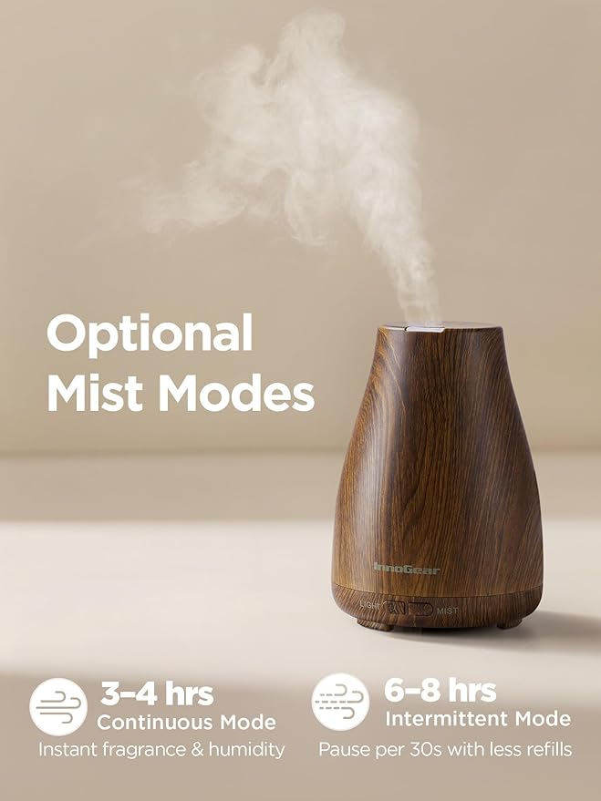 InnoGear Essential Oil Diffuser, Ultrasonic Diffusers for Home Aromatherapy Humidifier for Mother's Gift Bedroom Room 7 Colors LED 2 Mist Mode Auto Off, Bronze