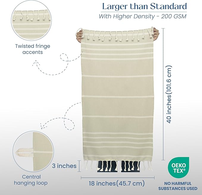 The Fine Living Co. Turkish Towels - Set of 2, 100% Cotton - Kitchen & Bathroom Towels | Decorative Face & Hair Towels for Guests, Tea & Dishcloth - 40'x18' (Green & Blue)
