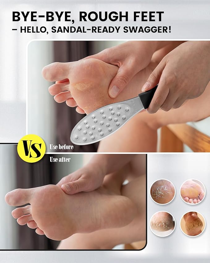 BEZOX Slim Portable Metal Foot File(1 PCS) – Double-Sided Callus Remover for Feet, Travel Foot Scrubber & Foot Exfoliate Tool with Non-Slip Handle, Pedicure Tools for Feet - Black
