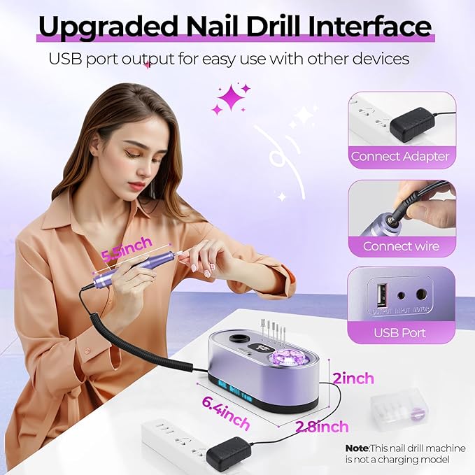 JOSGLOI Electric Nail Drill Professional: 40000RPM Electric Nail File Kit E File Nail Drill Machine with LCD Display for Acrylic Gel Nail, Manicure Pedicure Polishing Nail Grinder for Salon Home Use