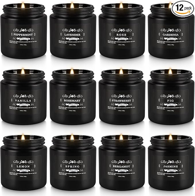 WPONSZU 12 Pcs Halloween Scented Candles with Added Natural Essential Oils, 3.05oz, Suitable for Various Festivals, Parties, Yoga, and Home Scene(Black)