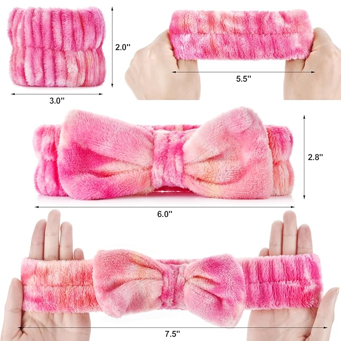 Wteehn 6pcs Headband and Wristband for Face Washing, Makeup Spa Skincare Headband, Skin Care Face Wash Headbands Wrist Bands Tools Set, for Women and Teen Girls Gifts