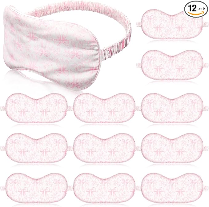 Honeydak 12 Pcs Silk Sleep Masks for Women Girls Bow Party Favors Adjustable Eye Masks for Birthday Sleepover Spa Sweet 16 Party Gifts (Pink,Floral)