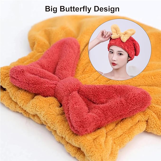 4Pcs Microfiber Hair Drying Cap,Ultra Absorbent Hair Towel Wrap Turban for Girls Women Soft Quick Dry Hair Towels with Bow Tie Shower Cap for Kids (Mixed Colors)