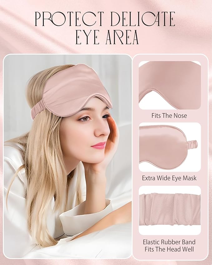 Miss Adola 1Pack Mulberry Silk Pillow Case for Hair and Skin Standard 26"x20" Silk Pillowcase with Eye Mask & Scrunchie Soft Silk Pillowcase Sleeping for Women, Wife, Female - Blush Pk