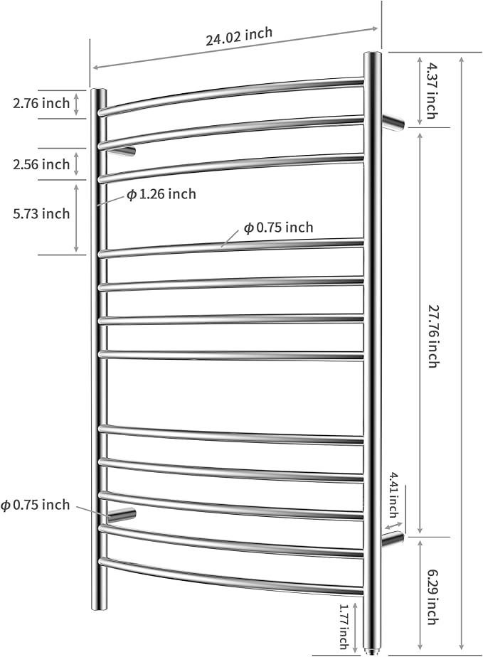 HEATGENE Towel Warmer Wall Mount Electric Plug-in/Hardwired Heated Towel Rack, 4-Supports Mirror Polish