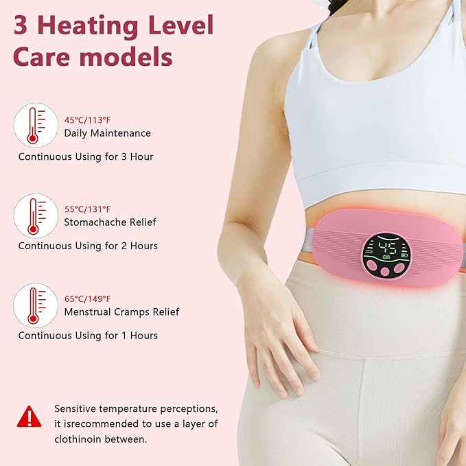 HOTBAG Heating Pad for Period Cramps Portable Cordless 3S Fast Period Heating Pad Cramp Relief with 3 Heat Levels and 3 Massage Modes Menstrual Electric Waist Wrap Belt for Pain Relief Gifts for Her