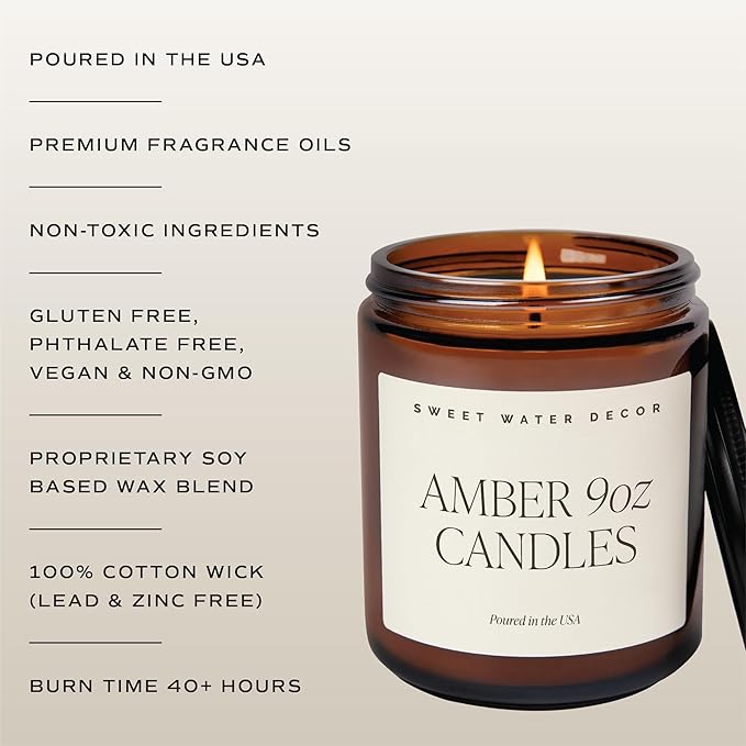 Sweet Water Decor Let it Snow Christmas Scented Candles - Christmas Stocking Stuffers Soy Candles with Cypress Scent - Christmas Candles with 40 Hours Burn Time - 9Oz Black Lid Amber Jar Wax Candles
