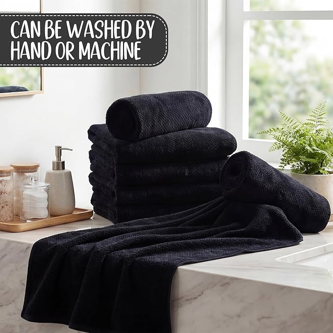 SmoothNovelty 16 Pack Microfiber Bath Towels Bulk 27'' x 60'' Oversized Size Bath Towel Highly Absorbent Extra Large Soft Drying for Beach Shower Summer Salon Sport Gym Party (Lattice,Black)