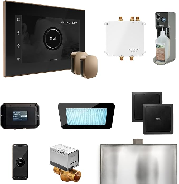 Mr Steam Bliss Max Steam Shower Ctrl Pkg w/iSteamX Control and Steamhead in Black Nouveau Bronze