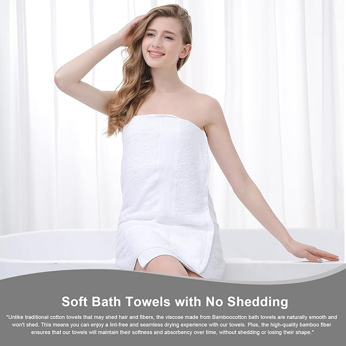 Aibaser Bath Towels - Natural, Ultra Absorbent Towels for Bathroom, Travel, Gym, Shower and Spa (2 Piece Set) (White, 35 in x 70 in)