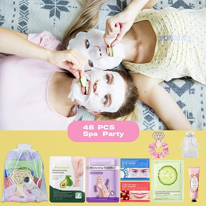 Spa Party Supplies for Women, Spa Party Favors,Facial Masks,Foot Mask,Under Eye Patches,Hand Mask,Hand Cream,Lip mask,Spa Day Kit,Birthday Mothers Day Gifts for Women Sleepover,Baby Shower favors