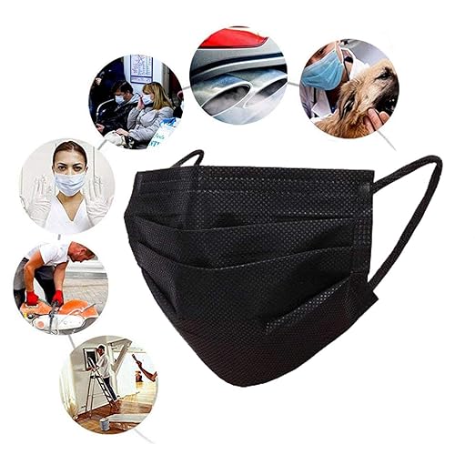 Wecolor 100 Disposable Face Masks for Adults, Outdoor, Airport, Farm, Garden, Non-Woven Fabric and Meltblown Fabric, Soft, Comfortable Face Mask, Anti-Fog, Wide Earbands - Black