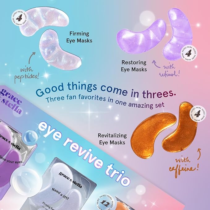grace & stella Under Eye Patches (12 pairs) Eye Masks for Dark Circles and Puffiness - Gifts for Mom, Self Care Gifts, Bridal Shower Gifts, Eye Patches for Women - Vegan Cruelty-Free Skin Care