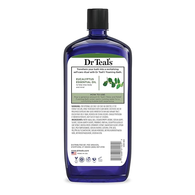 Dr Teal's Foaming Bath with Pure Epsom Salt, Relax & Relief with Eucalyptus & Spearmint, 34 fl oz