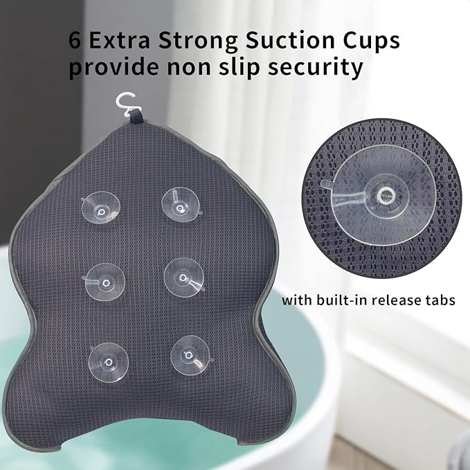 Poemland Extra Thick Large Bath Pillow with Neck,Back,Head Support for Bathtub, Spa, Soaking Gray(21''x17'')