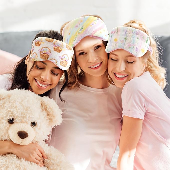 Cuffbow 6 Pack Plush Sleep Mask Set, Cute Plush Eye Masks for Sleeping, Soft Comfortable Travel Nap Blindfold, Sleepover Party Favors for Women(Easter,Light)