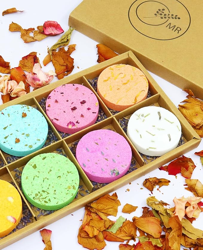 Shower Steamers Aromatherapy - 8 Pack Organic Shower Bombs with Shower Steamer Tray/Holder, Self Care Natural Essential Oil, Stress Relief Shower Bombs, Mothers Spa Gifts for Women, Wife, Her, Mom