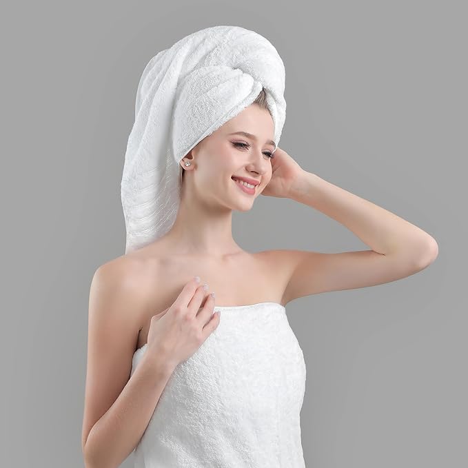 Aibaser Towels - Premium 100% Cotton Bath Towels Set (27 x 54 inches), Lightweight and High Absorbency Quick Drying (White)