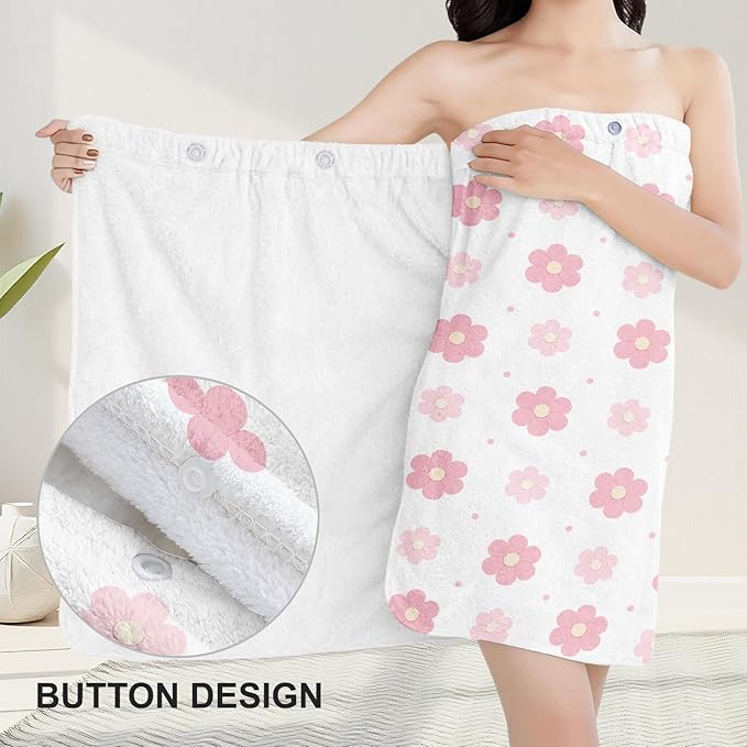 Absorbent Bath Towel Wrap Set for Women, Pink Flowers Print Towel Wrap After Shower, Microfiber Shower Robe Body Towel Wraps for Women, Quick Dry Hair Towels Wraps for Spa Hotel Beach Girl