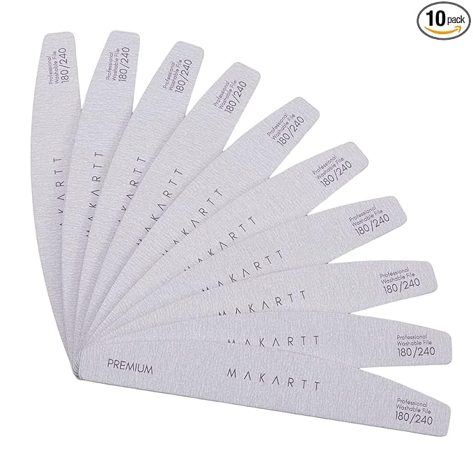 Makartt Nail Files: 180/240 Grit Emery Boards for Nails, 10pcs Professional Dual-Sided Fingernail Files for Natural Nails Prep & Buffing, Reusable Nail Care Manicure Set for Salon & Home Use