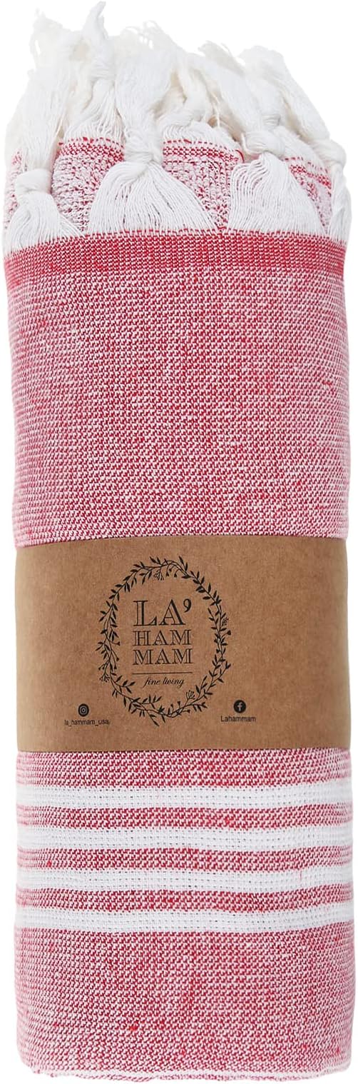 Beach Towel | Cotton Beach Towels, Easy to Carry, Sand Free, Highly Absorbent, Quick Dry, Turkish Towels for Travel Camping Bath Sauna Beach Gym Fitness Pool Yoga SPA by Lahammam, Asena, Red