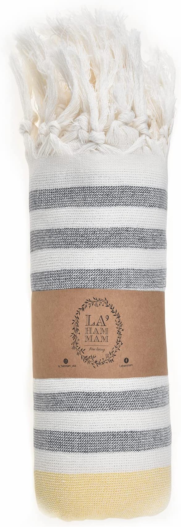 Beach Towel | Cotton Beach Towels, Easy to Carry, Sand Free, Highly Absorbent, Quick Dry, Turkish Towels for Travel Camping Bath Sauna Beach Gym Fitness Pool Yoga SPA by Lahammam, Ephesus, Yellow