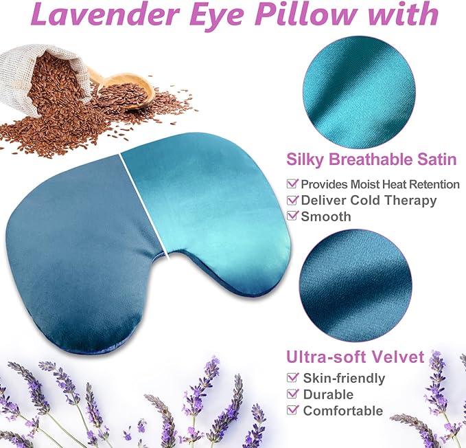 RelaxCoo Microwave Heating Pad, Face Eye Mask Microwavable for Dry Eyes, Migraines, Headache, Sinus Pressure Relief and Relaxation, Warm Compress Eye Pillow Heat Pad, Blue