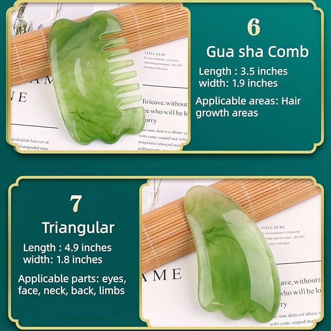 Gua Sha Scraping Massage Tool, GuaSha Facial Set, Natural Resin GuaSha Massage Tools for Rejuvenate Skin Anti-Wrinkle Anti Aging (Green, Fish-Shaped)