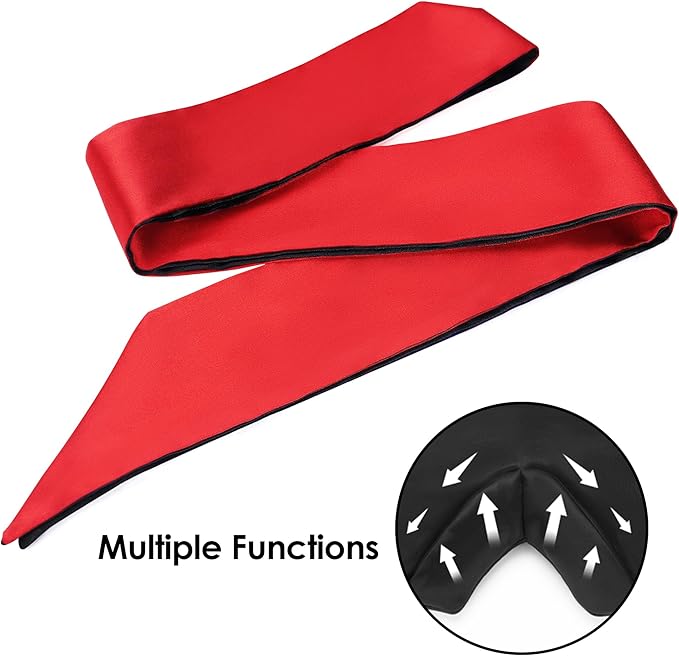 FRESHME Satin Eye Mask Sleeping - Adjustable Eye Shade Soft and Comfortable Satin Eye Blinder Cover for Women Men Night Travel Nap Meditation Valentine's Day Gift 160cm/63in Black and Red