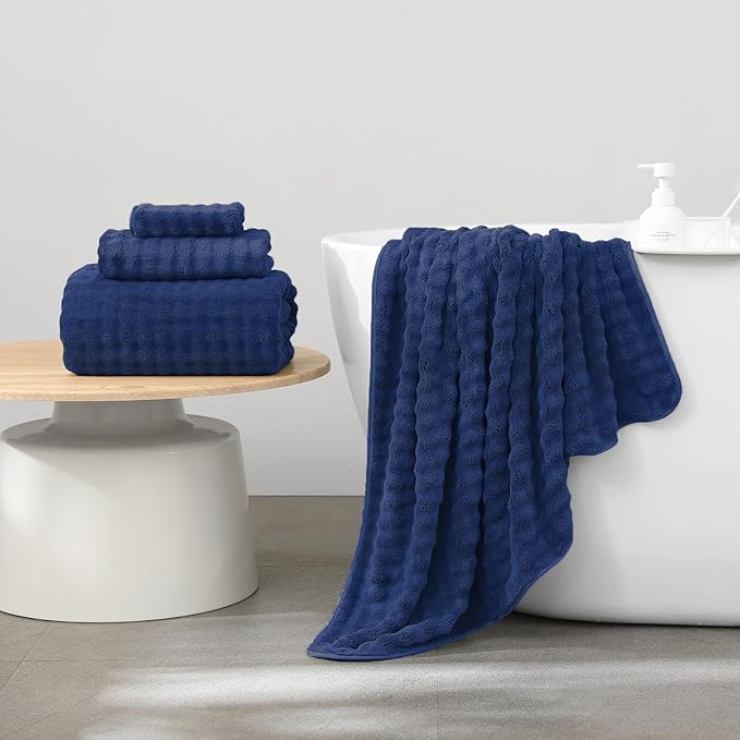 KBY Bath Towels Set of 2, Extra Large Bath Sheets 40X80 Inches,Quick Dry, Ultra Soft，Durable & Super Absorbent Oversized Bathroom Towel Sets for Adults, Gym, Spa, Pool & Hotel (Navy Blue)