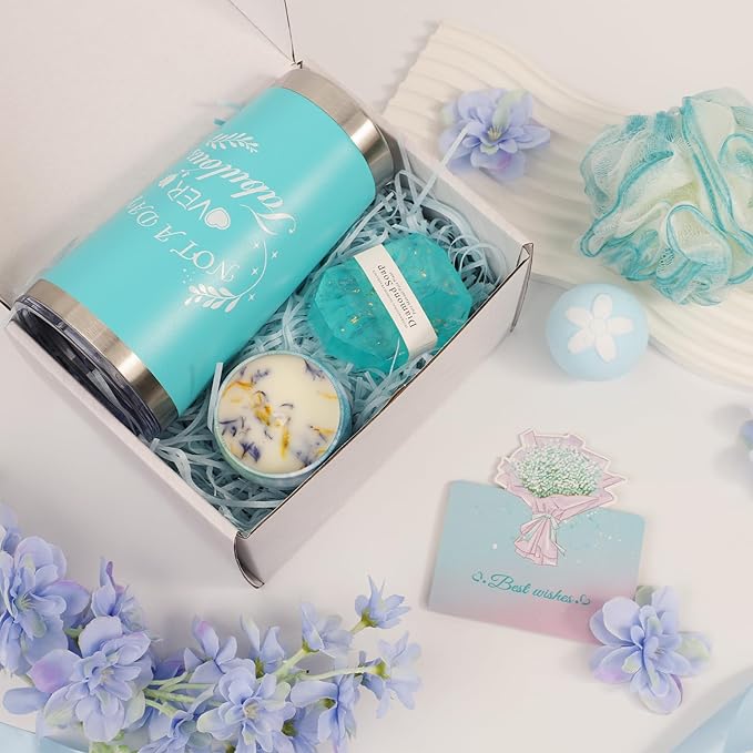 Birthday Gift for Women, Spa Basket Sets, Get Well Gifts, Self Care Gifts for Best Friends Sister Mom (blue cup)