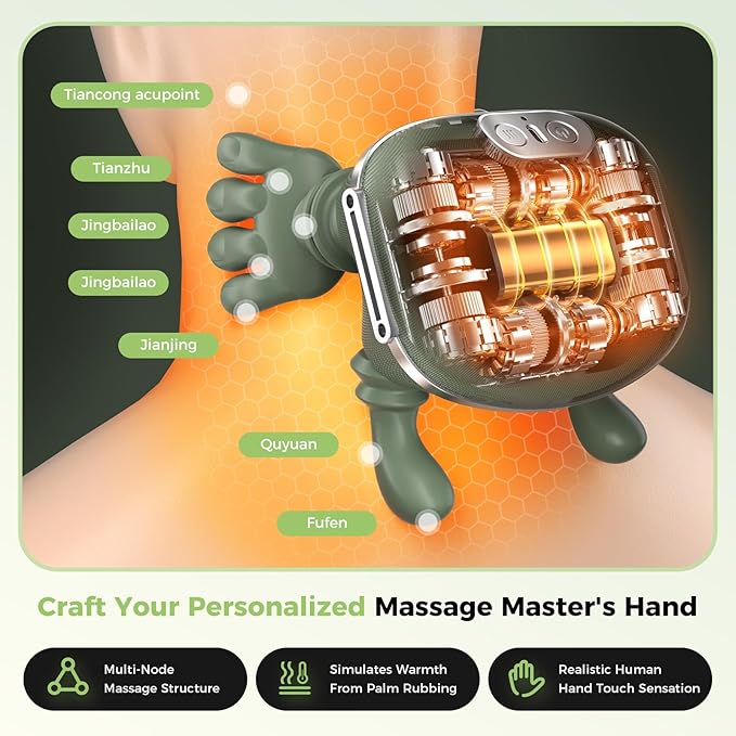 2026 Upgrade Edition 4D Neck and Shoulder Heat Massager, Wireless Portable Neck Massager, Relieves Muscle Pain, Simulates Deep Tissue Massage of Human Hand, Ideal Gift.（Emerald Green）