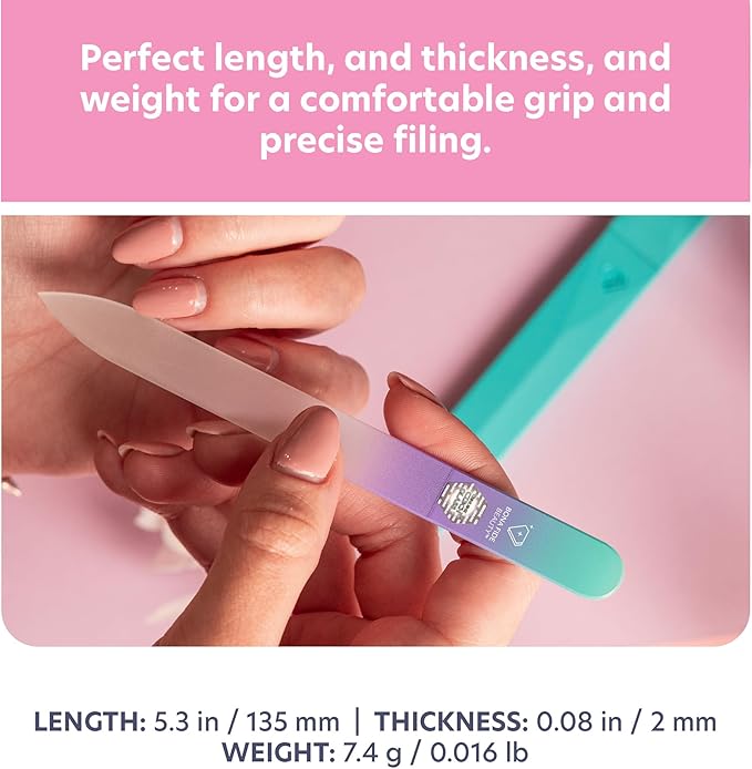 Bona Fide Beauty Czech Glass Nail File with Case, Pastel Green Violet Crystal File for Natural Nails. Nail Care Tool Gifts for Women