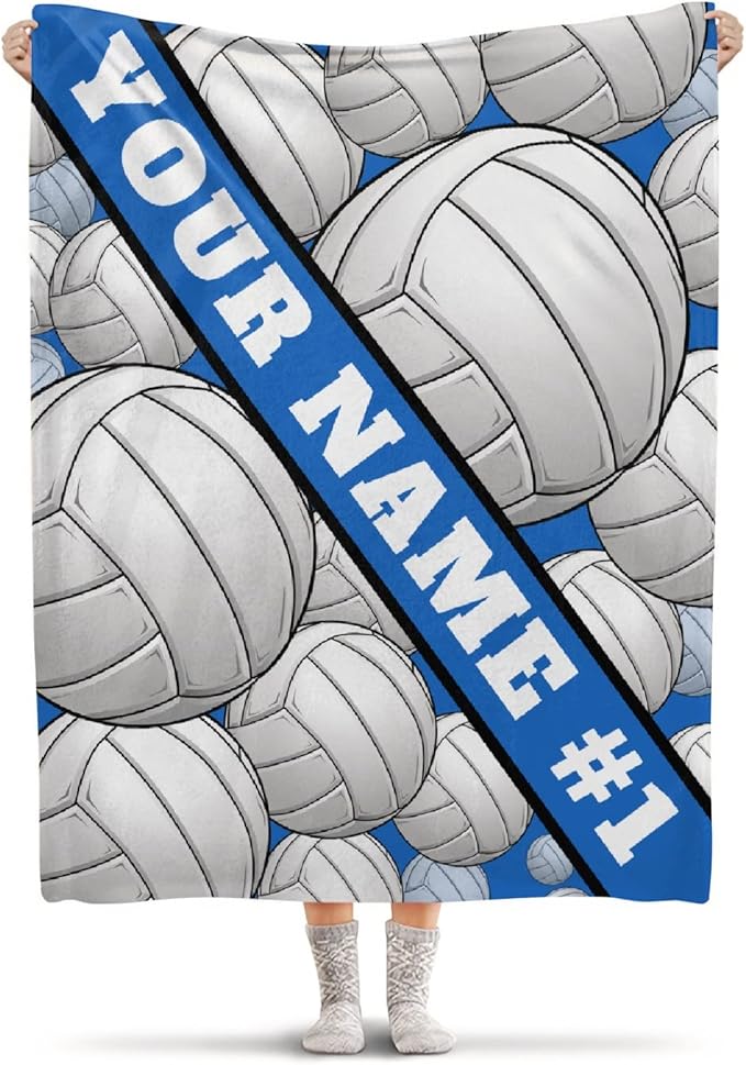 Custom Volleyball Blanket, Personalized Sport Throw with Name Text for Boy, Girl, Men, Women, Volleyball Gift for Player, Athlete, Coach, Team, Soft Customized Throw Blanket 60"x50"for Teen