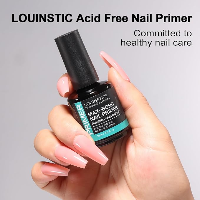 LOUINSTIC Nail Prep Dehydrator and Acid-Free Primer, Quick-Dry & Safe for Nails, for UV Gel, Acrylic, Gel Nail Polish & Press-On Nails Hema-Free – Professional Salon & DIY Manicure Kit, 15ml