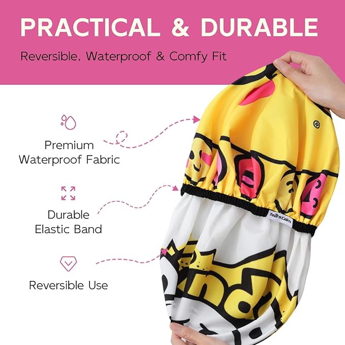 Years Calm Waterproof Shower Cap for Women - Double Sided Design for Long Thick Hair, Secure Fit & Flexible Elastic Band, Reusable Bath Cap for Shower, Spa, Travel (Mood Switch 6)