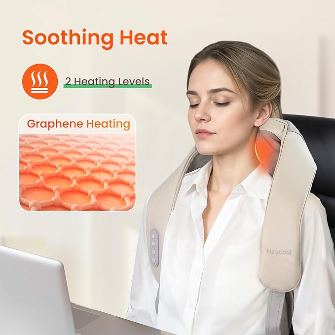 Heycool Cordless Neck and Shoulder Massager, Graphene Heating, Upgraded Shiatsu Back Massager Pillow for Neck, Shoulder